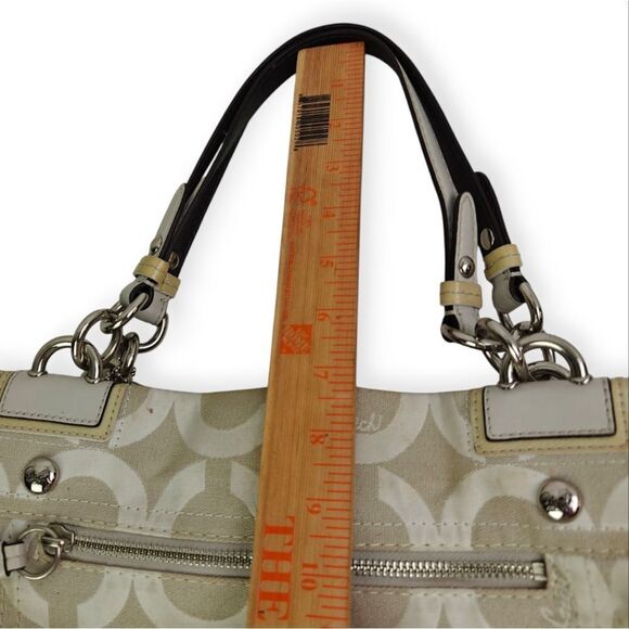 Coach Cream Genuine Leather CC Signature Canvas Shoulder Bag Tote Bag Pusre - Picture 8 of 13